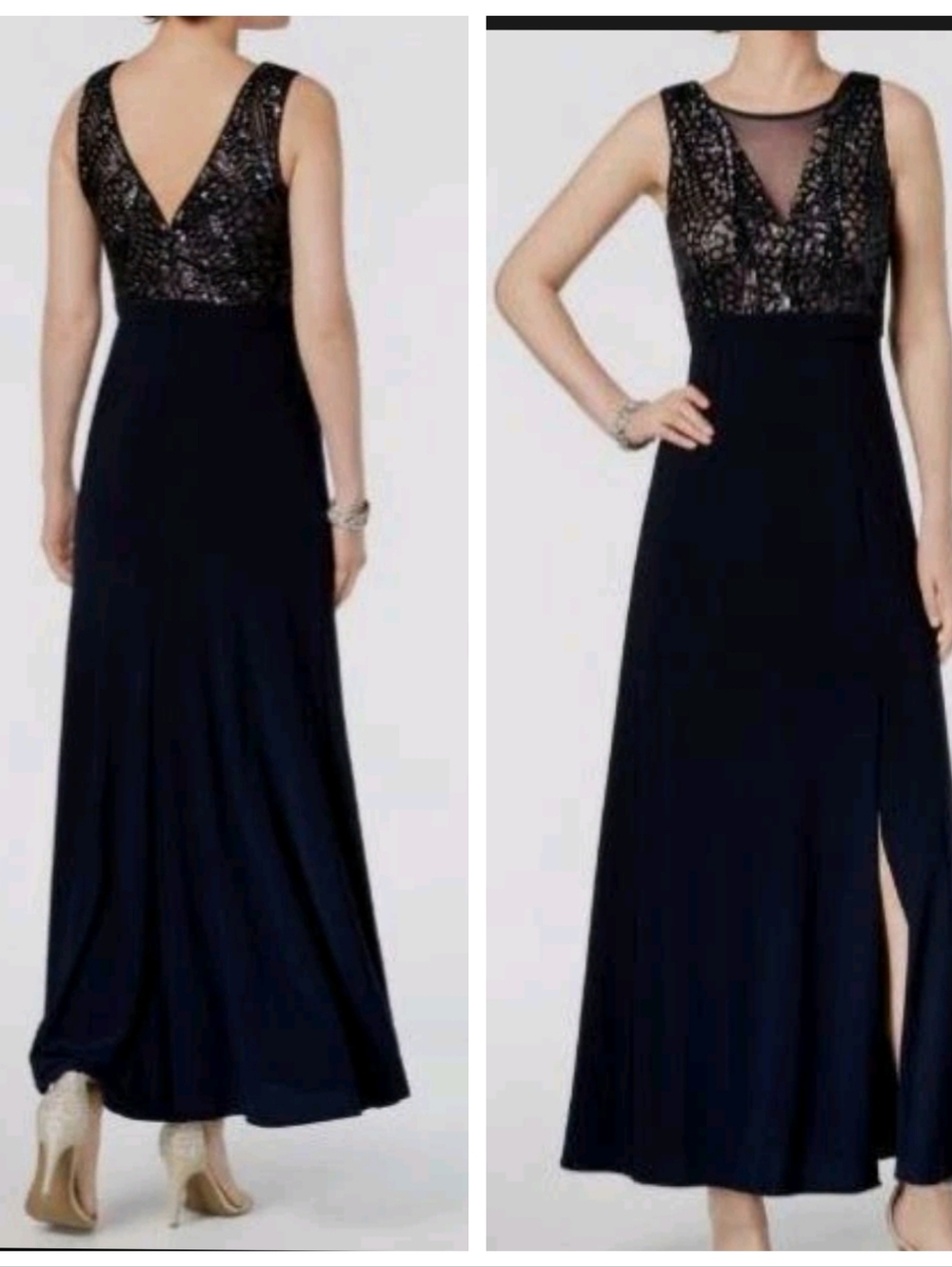 Black sequin and chiffon formal gown, NWT. Size 6, zero flaws. Beautiful